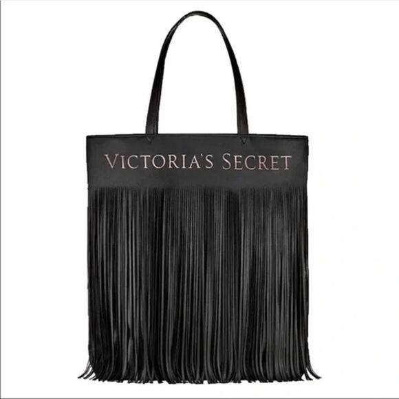 Victoria’s Secret Black Faux Leather Fringe Tote - Picture 2 of 8